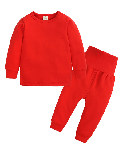 Children Solid Color Long Sleeve O-Neck Two Piece Set 66-130