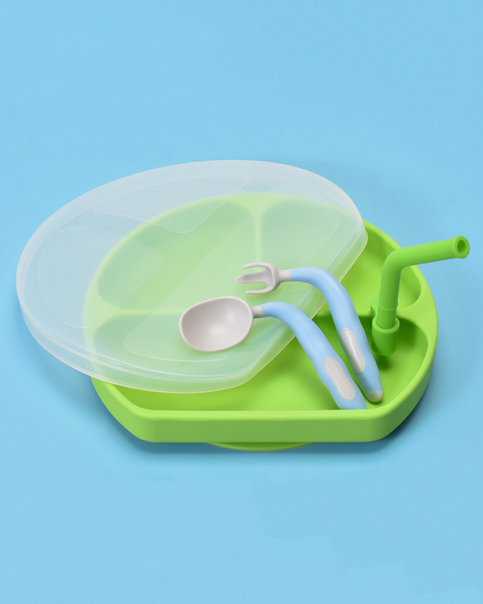 Silicone Baby Learn to Eat Training Dinner Plate Baby Child Suction Cup Integrated Tableware Food Supplement Bowl Spoon Set 