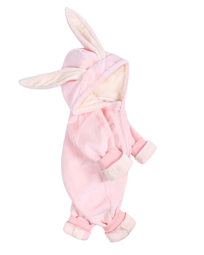 Rabbit Ears Thicken Plus Fleece Newborn Baby Winter Jumpsuit