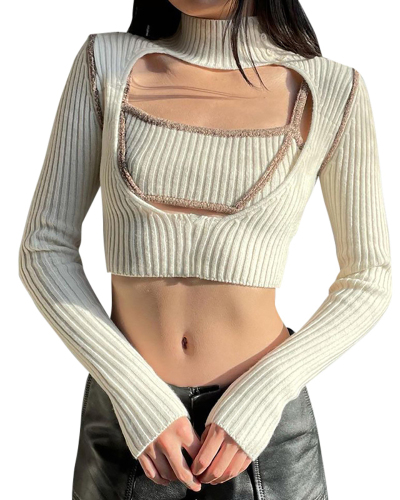 Lady Solid Color Long Sleeve Causal Tops Apricot S-L 