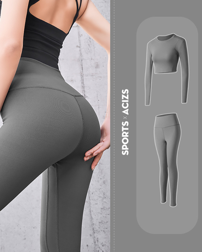 Ladies Peach Hip Pants Gym Suit Leggings High Waist Stretch Running Sports Yoga Two-Pieces S-3XL