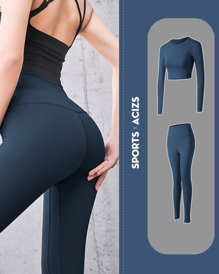 Ladies Peach Hip Pants Gym Suit Leggings High Waist Stretch Running Sports Yoga Two-Pieces S-3XL