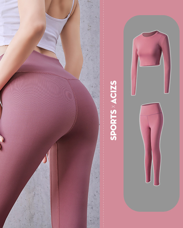 Ladies Peach Hip Pants Gym Suit Leggings High Waist Stretch Running Sports Yoga Two-Pieces S-3XL