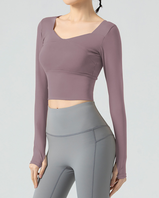 Yoga Sportswear Fitness Slimming Tight-Fitting Long-Sleeved Running Quick-Drying Top Solid Color S-XXL