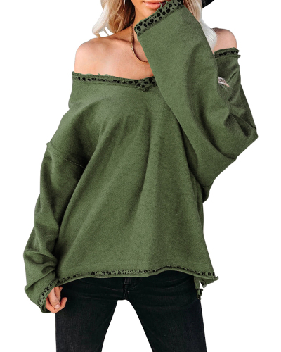 Women Casual Simple V neck Long Sleeve Clothes Sweatshirts Women Tops Gray Army Green Camel S-XL