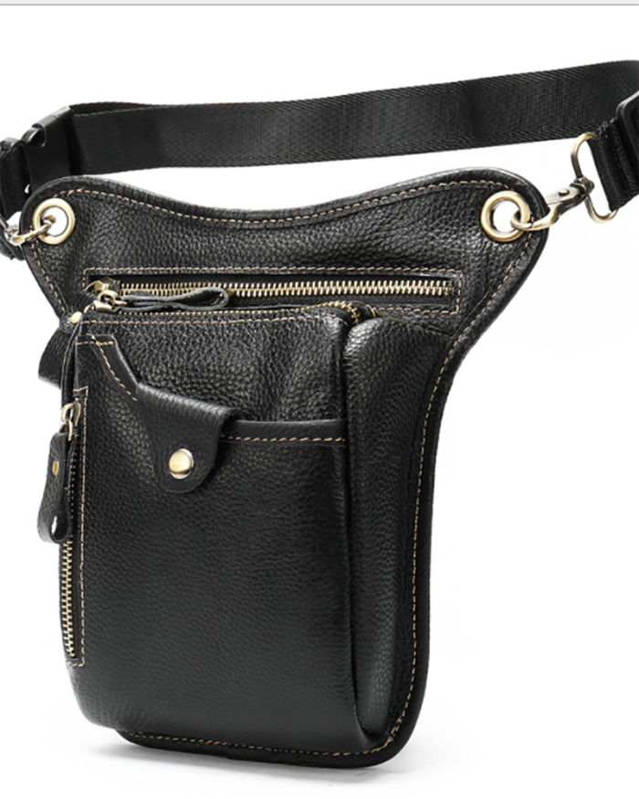 Men's Leg Bag Outdoor Sports First Layer Cowhide Waist Bag