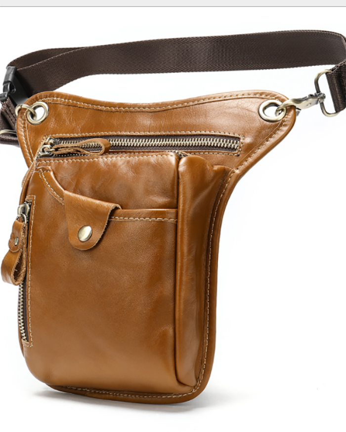 Men's Leg Bag Outdoor Sports First Layer Cowhide Waist Bag