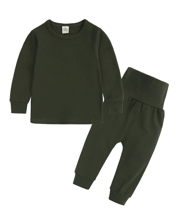 Children Solid Color Long Sleeve O-Neck Two Piece Set 66-130