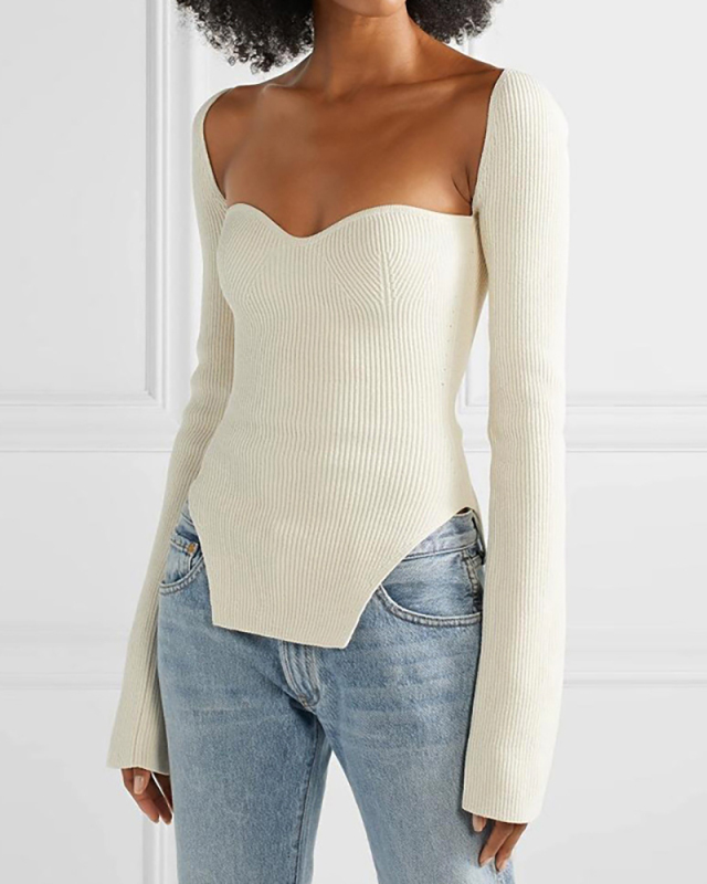 Ladies New Stretch Strapless Bottoming Sweater Solid Color S-XL