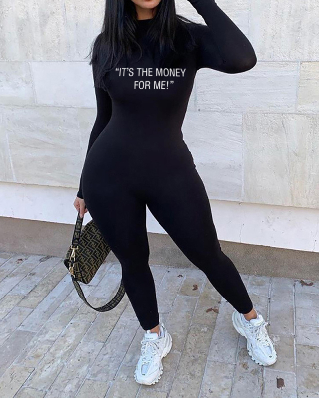 Ladies Fashion New Casual Tight Letter Print Jumpsuit S-XXL