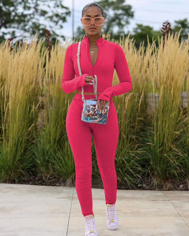 Ladies Long Sleeve Solid Color Fashion Hot Sale Two Piece Pant Set S-XXL