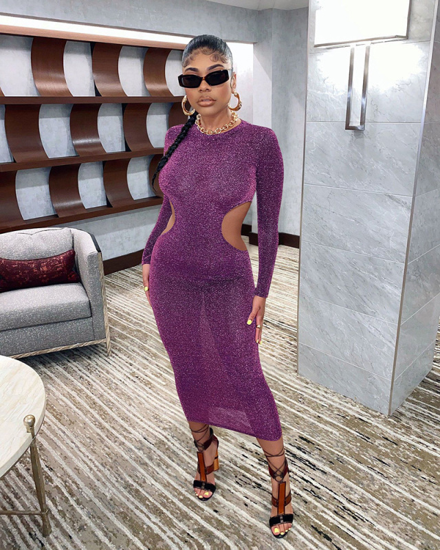 Long Sleeve Hollow Out Women Autumn Dress S-XXL