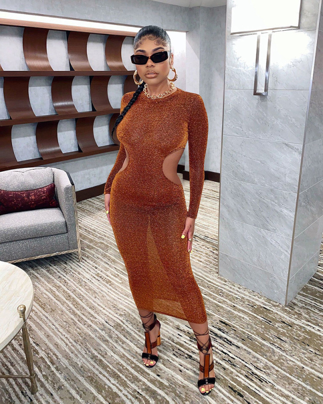Long Sleeve Hollow Out Women Autumn Dress S-XXL