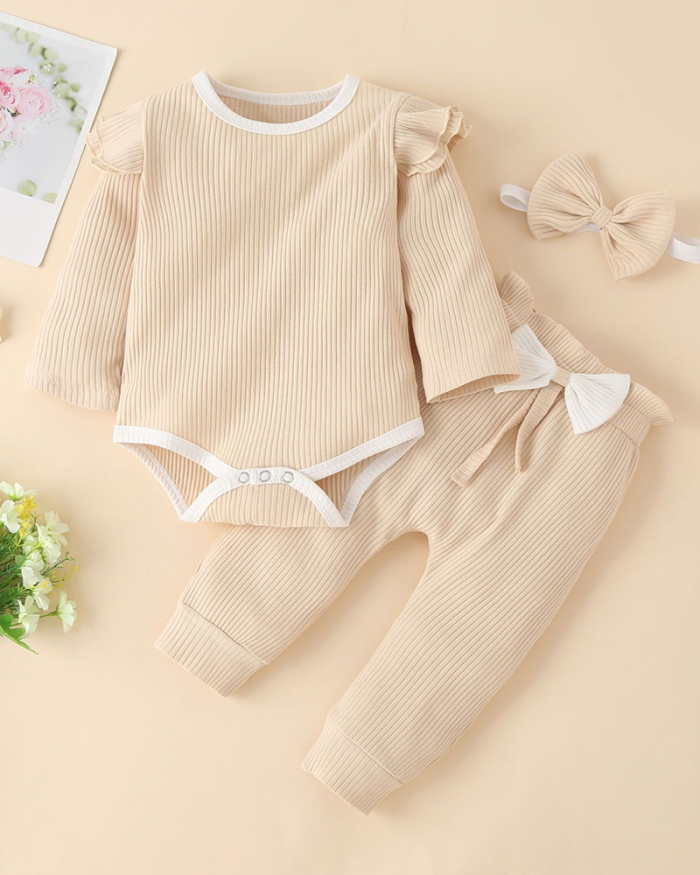 Children Solid Color Bow Two Piece Set White Yellow Apricot Pink Wine Red 70-100