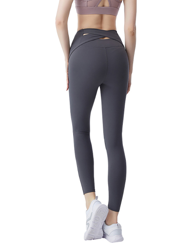 Women's New Cross High Waist Hip-Lifting Elastic Sports Yoga Pants Solid Color S-XL