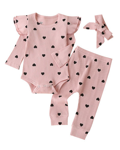 Children Causal Printing Long Sleeve Two Piece Set Red Pink Apricot 70-100