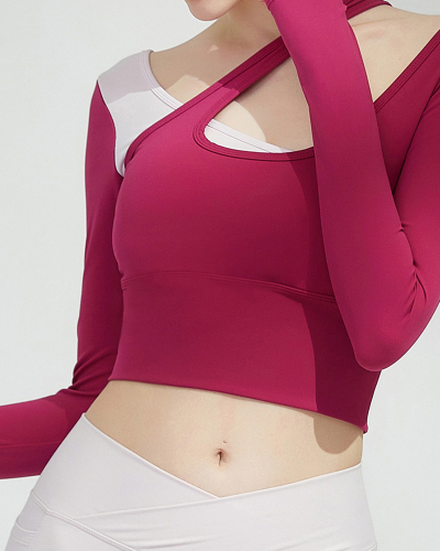 Women's New Style Chest Pad Beauty Back Short Tight Fitness Long-Sleeved Yoga Wear S-XL