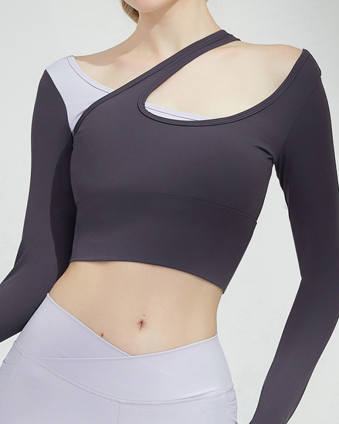 Women's New Style Chest Pad Beauty Back Short Tight Fitness Long-Sleeved Yoga Wear S-XL
