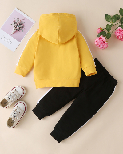 Children Causal Letter Printing Hoodies Two Piece Set Yellow Black 80-120