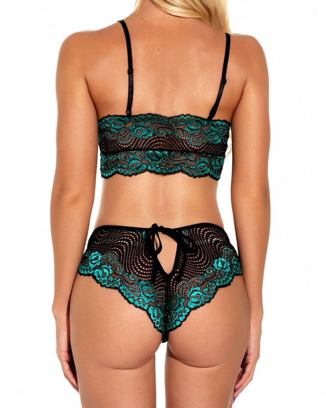 Popular Lace Bra Sets Hollow Out V Shape Pantys Sexy Babydoll Sexy Lingerie Purple Green Blue Wine Red S-2XL