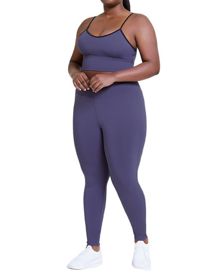 Women's Hot Style Yoga Wear Plus Size Solid Color Sexy Bra Hip Trousers Two-Piece Suit L-4XL