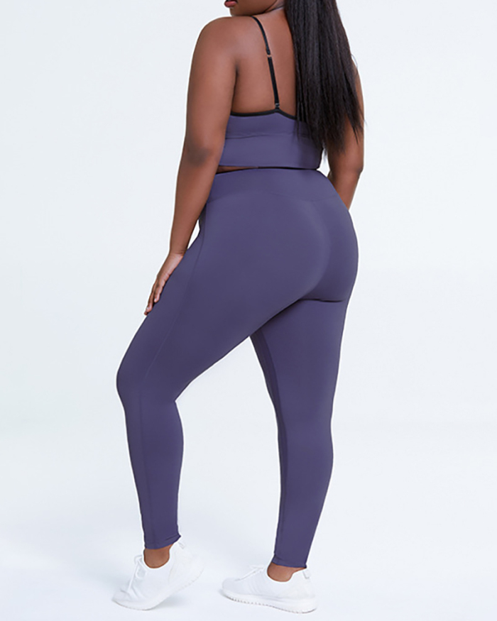 Women's Hot Style Yoga Wear Plus Size Solid Color Sexy Bra Hip Trousers Two-Piece Suit L-4XL