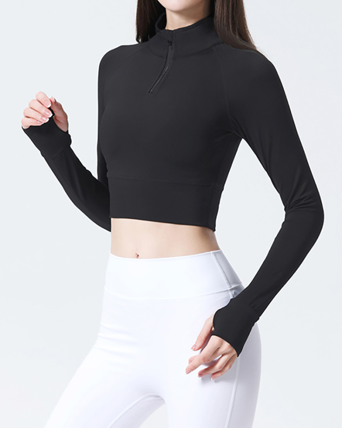 New Half Zipper Stand-Up Collar Tight Fitness Slimming Sports Running Yoga Clothes LongSleeves S-XL