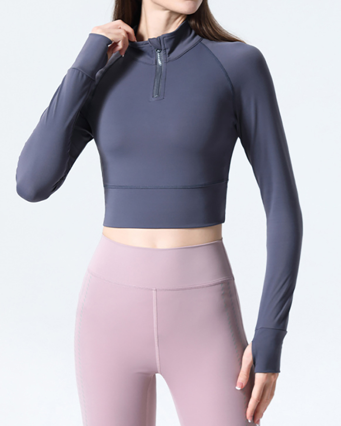 New Half Zipper Stand-Up Collar Tight Fitness Slimming Sports Running Yoga Clothes LongSleeves S-XL