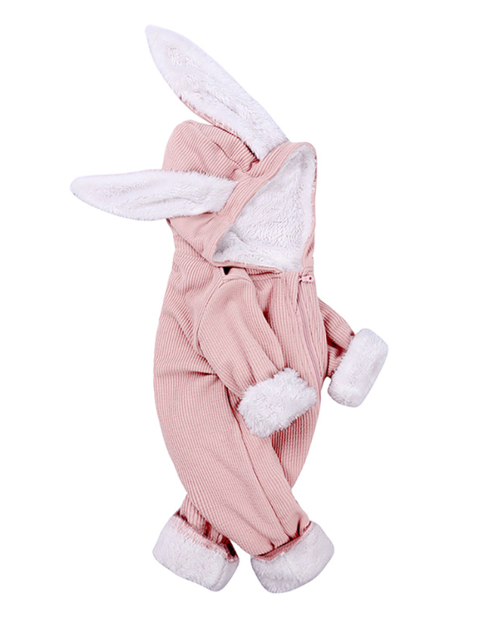 Children Solid Color Velvet Hoodies Jumpsuit Apricot Pink Blue White Gray 59-90