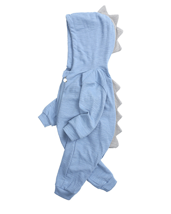 Children Dinosaur Hoodies Long Sleeve Zipper Jumpsuit Gray Pink Blue 59-90