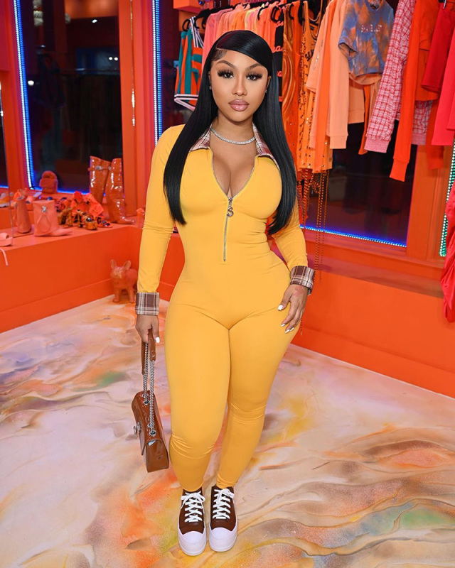Ladies Long Sleeve Solid Color Fashion Zip Jumpsuit S-XXL
