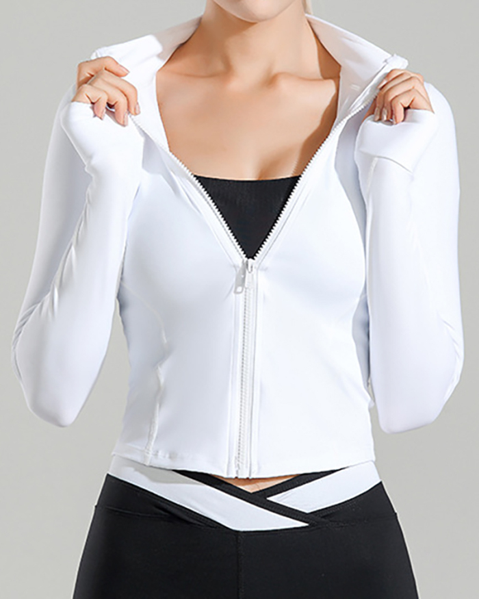 Longsleeved Yoga Top Tight-Fitting Short Yoga Jacket Sports Fitness Solid Color S-XL