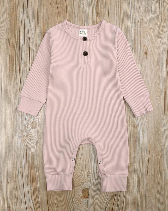 Children Solid Color Long Sleeve Jumpsuit Blue Black White Gray Green Pink Yellow 60-100