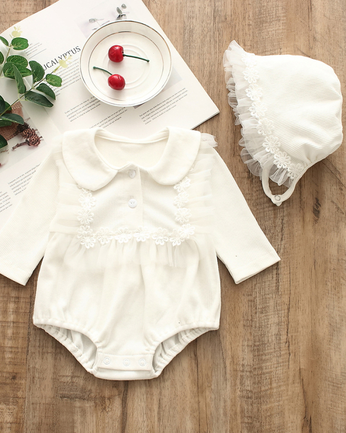 New Baby Triangle Romper Cotton Long Sleeve One-Piece One-Piece Baby Coat and Hat Set