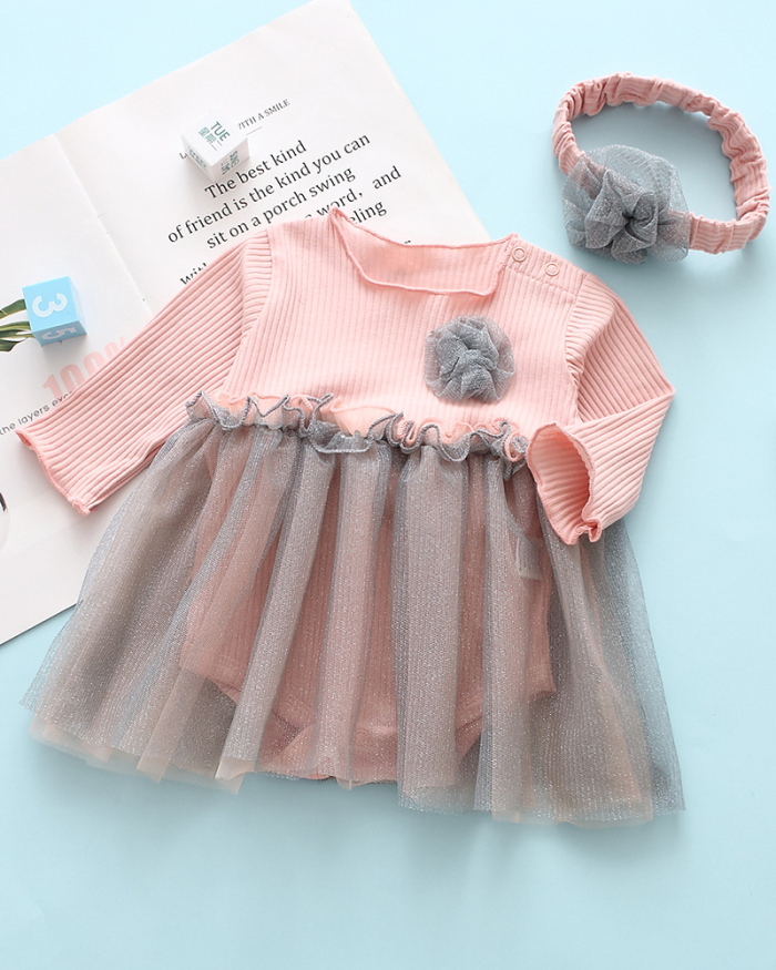 Girls' One-Piece Dress Gauze Stitching Princess Fluffy Yarn Fart Clothing