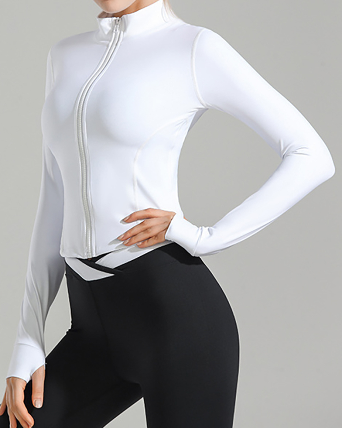 Longsleeved Yoga Top Tight-Fitting Short Yoga Jacket Sports Fitness Solid Color S-XL