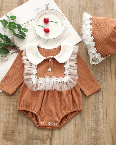 New Baby Triangle Romper Cotton Long Sleeve One-Piece One-Piece Baby Coat and Hat Set