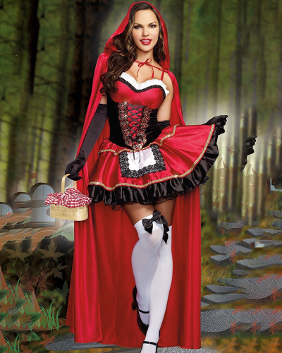 Little Red Riding Hood Cosplay Halloween Costume (Skirt Shawl Gloves)