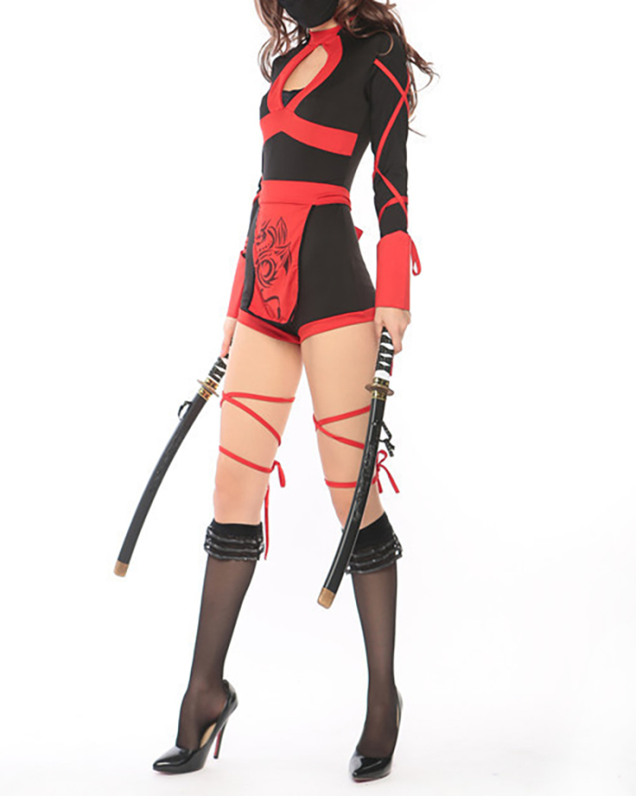 Adult Women Ninja Warrior Naruto Cosplay Halloween Costume Black Red M-2XL