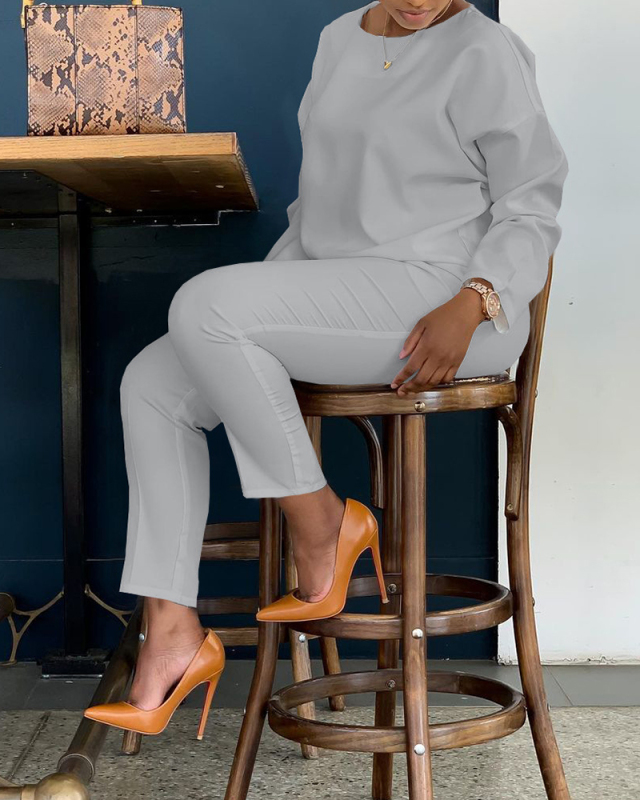 New Style Round Neck Long Sleeve Thick Casual Solid Color Two-Piece Suit S-3XL