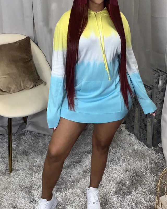 Lady Colorblock Hoodies Long Sleeve Tops Blue Pink S-2XL 