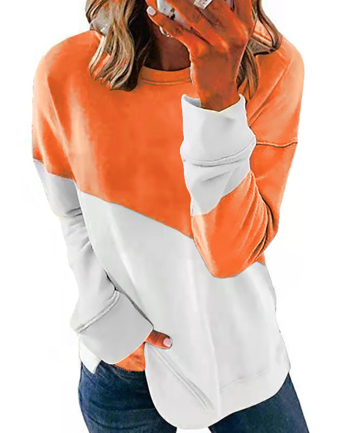 2021 New Color Blocking Long Sleeve Round Neck Contrast Loose Sweater T-shirt Oversized Crewneck Sweatshirt Hoodies