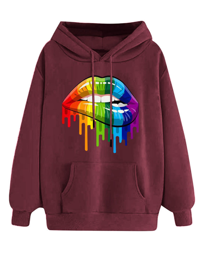 Lip Printed Candy Color Women Hoodies XS-XL