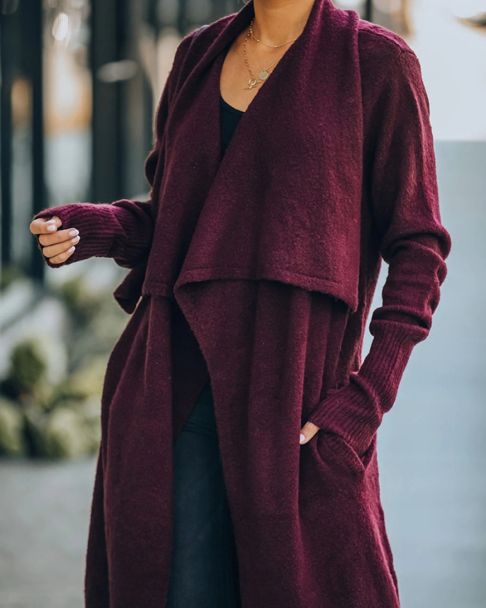 Women Solid Color Street Style Long Sleeve Knitted Coat Sweater Pink Gray Black Wine Red S-XL 