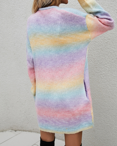 Lady Colorblock Cardigan Pocket Sweater Pink Yellow Blue Red Brown S-XL 