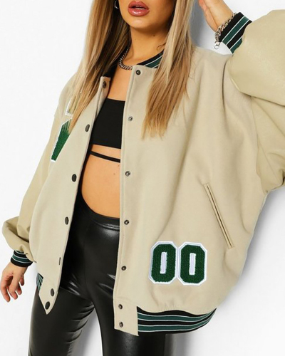 Baseball Bomber Jacket Women Hip Hop Letter Patchwork PU Leather Streetwear Autumn 2021 College Oversized Coats Varsity Jackets