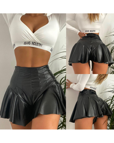 Black PU Leather Ruffle Shorts S-XL