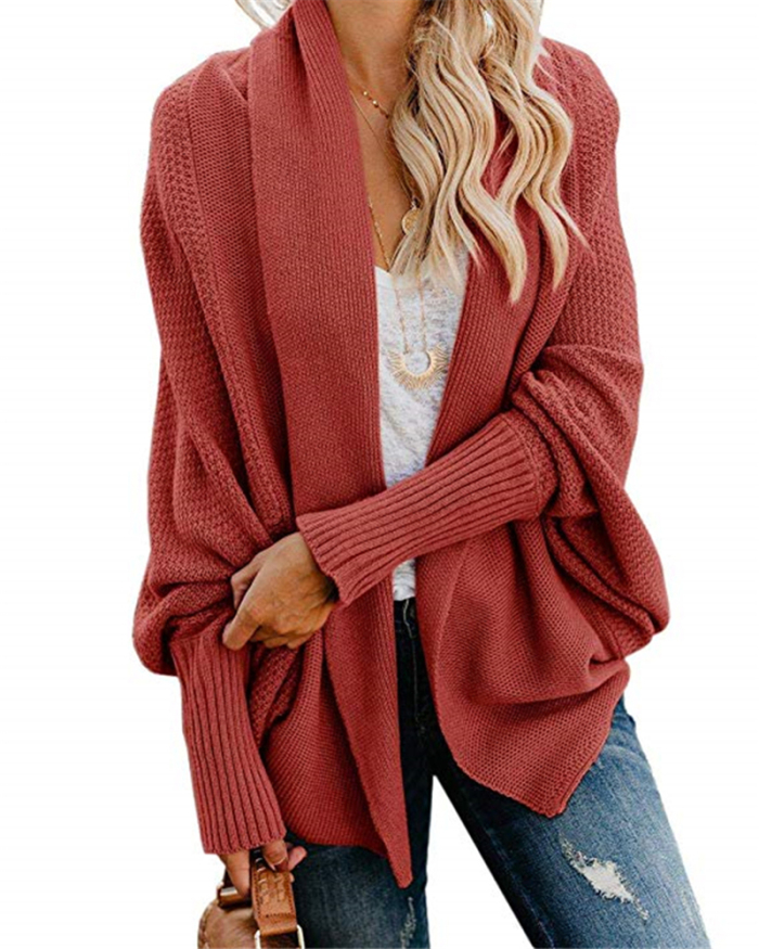 Lady Solid Color Cardigan Sweater Tops Khaki Pink Red Green Yellow Blue Gray 