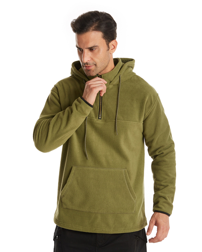Men Fashion Zipper Long Sleeve Causal Hooded Tops Khaki Green Black Gray S-2XL 