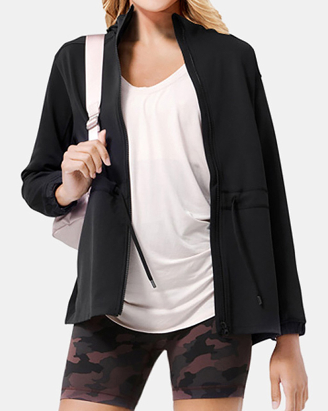 Sports Jacket Fitness Sports Yoga BreathableHooded Top Solid Color S-XL